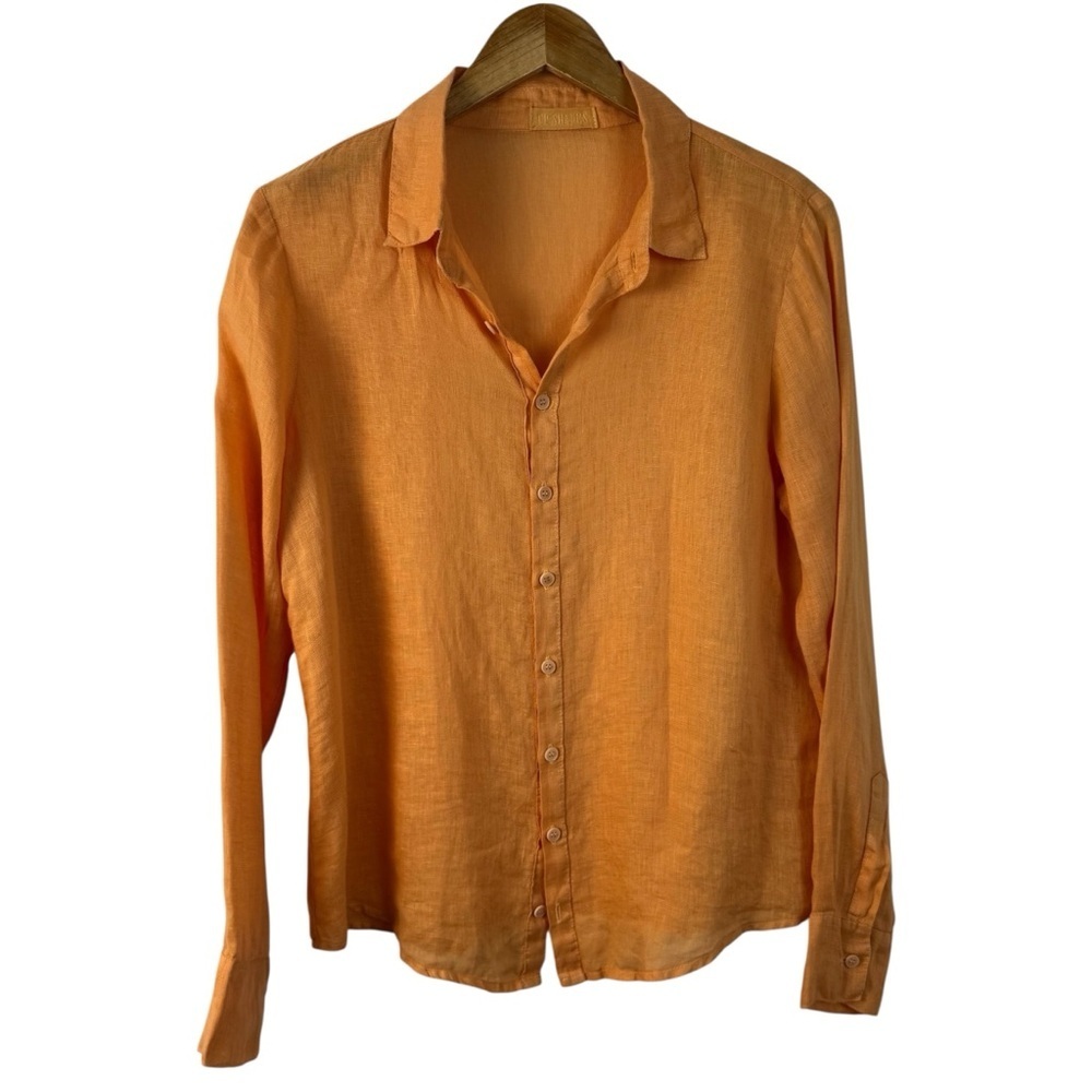CP SHADES Romy Shirt Linen Blouse Button Up In Orange Gauze Long Sleeve Size XS